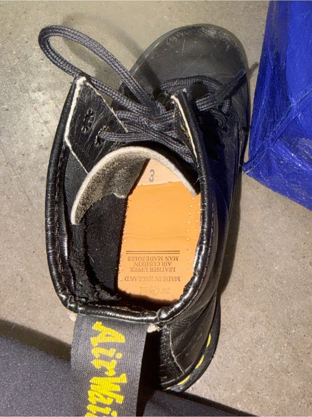 Dr. Martens Black Leather Lace-Up Combat Boots with Yellow Stitching